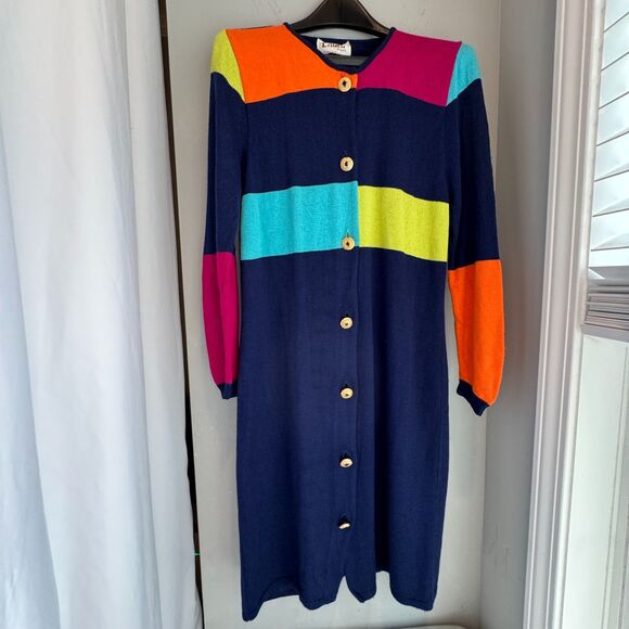 VTG Laura by Alyzia Colorblock Sweater Dress Women's SZ 10 Bright Acrylic Nylon - Picture 1 of 9
